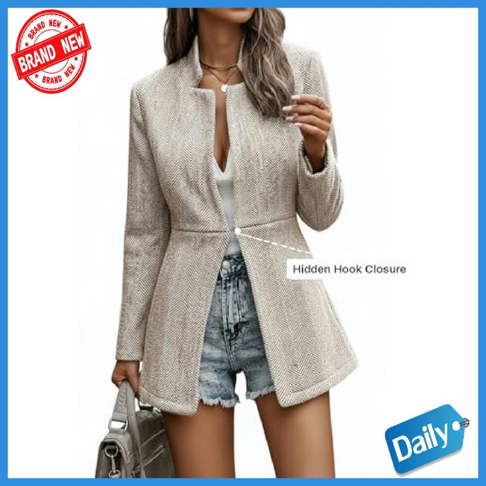 Warm Fully Lined Herringbone Blazer Jacket Slim F… - image 3